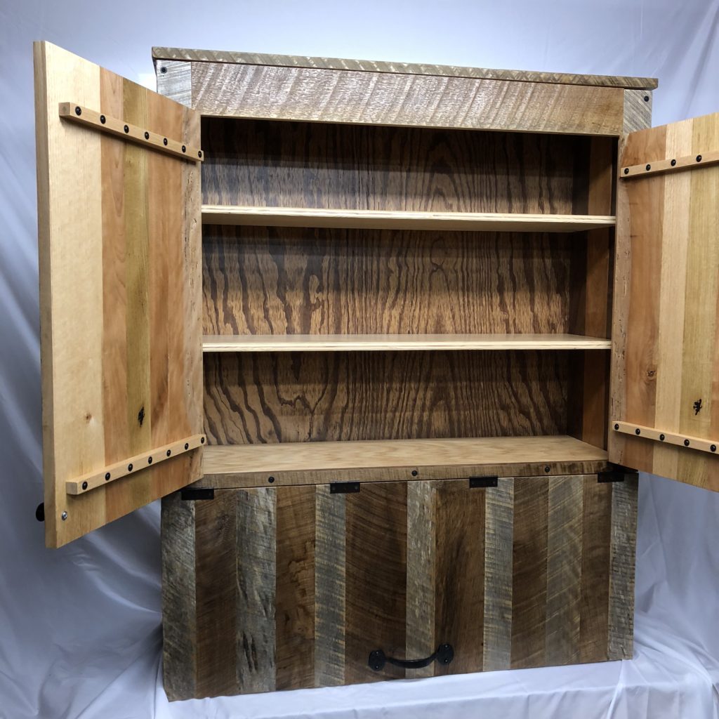 Reclaimed Barn Wood Cabinet with Adjustable Shelving and Soft Close Bottom Storage