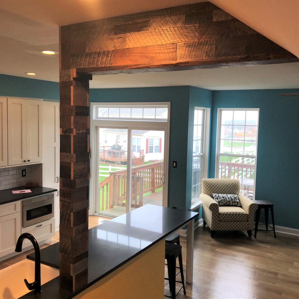 Reclaimed Barn Wood Accent Column and Ceiling Soffit